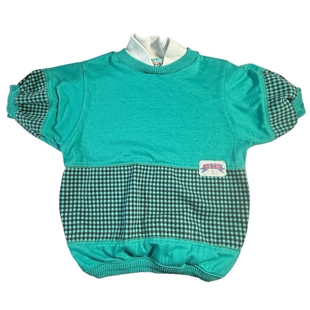 Our Girl HealthTex Vintage Short Sleeve Top Size 7 Green Teal Gingham Collared